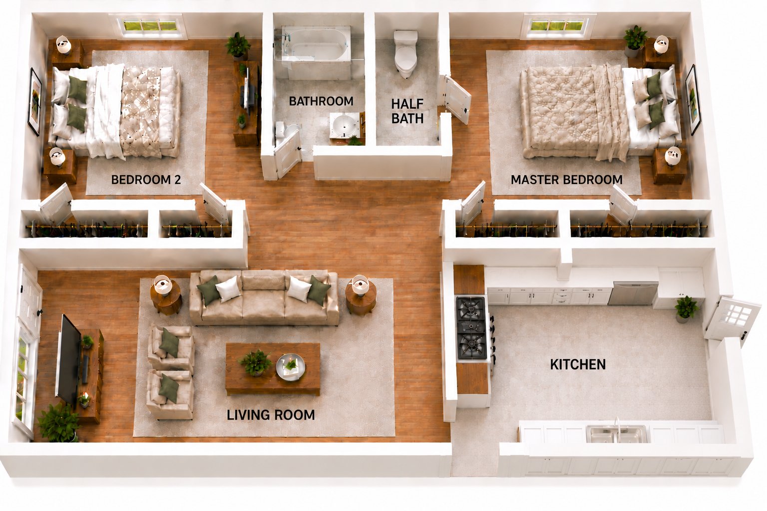 2BR/1.5BA floor plan — The Beverly